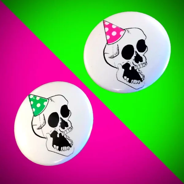 badge crane rose et vert fluo