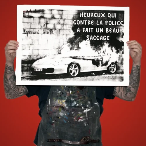 | heureux-qui-contre-la-police.webp | Heureux qui contre la police | Affiche poétique Heureux qui contre la police graphisme engagé Nantes |